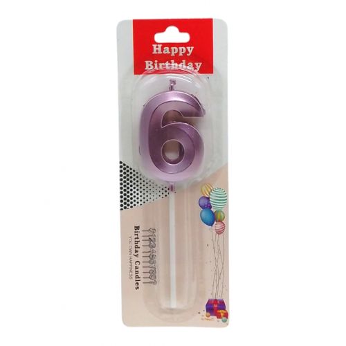 Свічка для торта "Цифра 6" металік, фіолетова