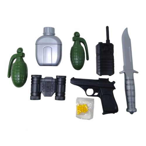 Іграшкова зброя - пістолет, 2 гранати, рация, бінокль, фляга, ніж, пульки