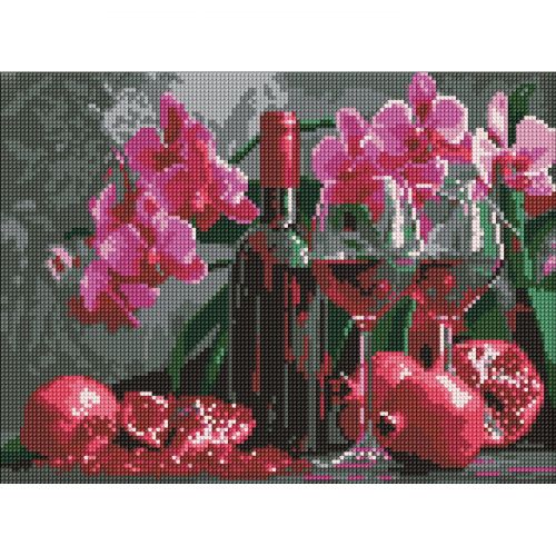 Алмазна мозаїка "Вино та орхідеї" 30х40 см