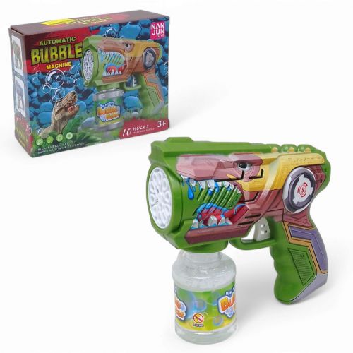 Пістолет з мильними бульбашками "Динозавр" підсвічування, 10 отворів, на батарейках (зелений)