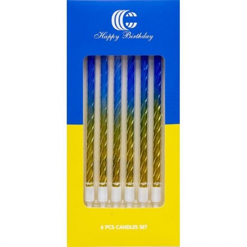 Набір свічок для торта 6 шт, жовто-блакитний