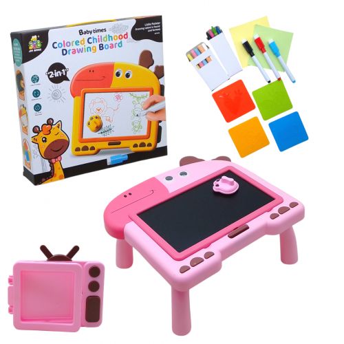 Дошка-столик для малювання "Жирафа" двостороння, з аксесуарами  (рожевий)
