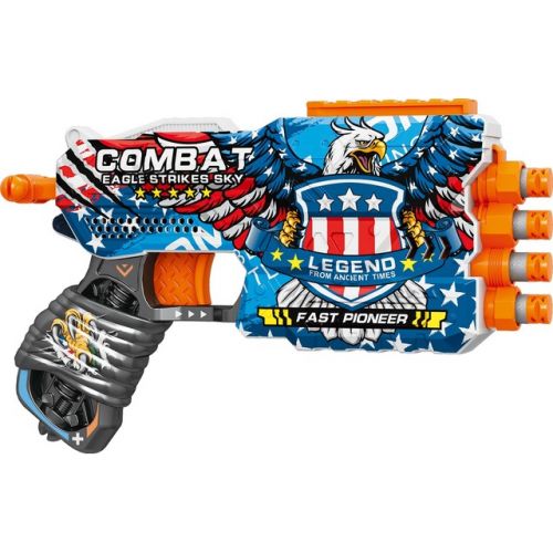 Пістолет іграшковий "Бойовий орел", механічний, чотириствольний з мʼякими набоями, 23 см