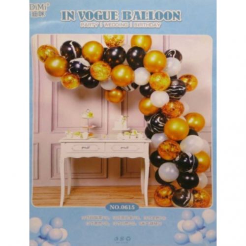 Фотозона з повітряних куль - 80шт. = чорні + золоті + білі + 5м стрічка