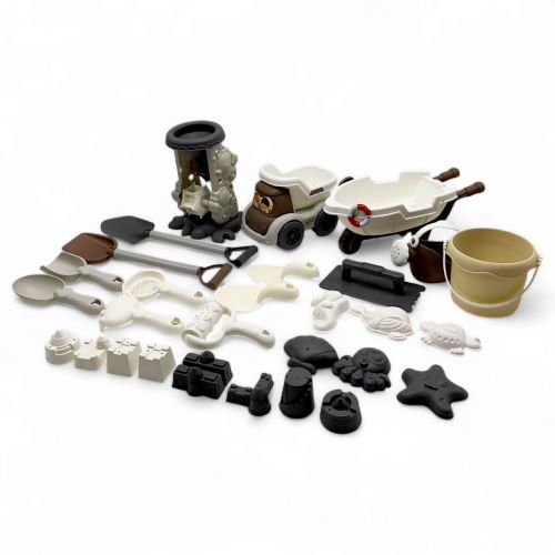 Пісочний набір (тачка, самоскид, відро, граблі, лопатка, сито, лійка, млин, валик, шпателі, 15 формочок)