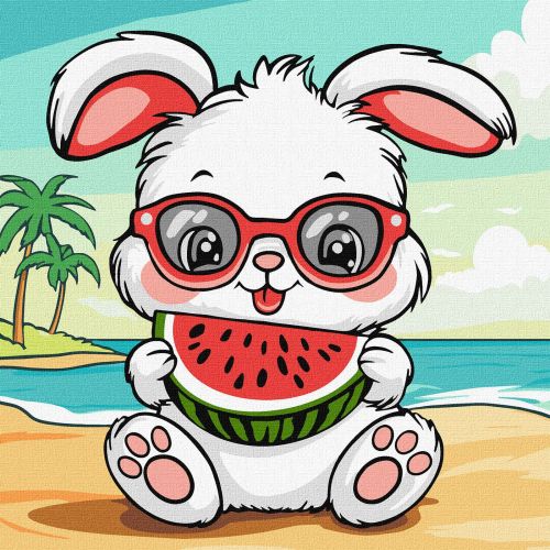 Картина по номерах "Літо. Зайчик з кавуном" 25х25 см