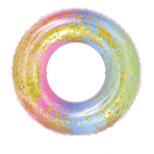 Надувне коло для плавання, ПВХ, з ручками, 100 см, з блискітками та райдужним принтом