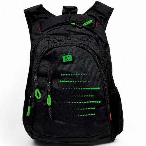 Рюкзак шкільний, 30х43х15 см (ЧОРНИЙ З ЗЕЛЕНИМ)