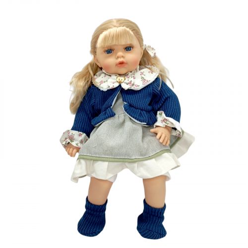 Лялька "Маленька Пані" (СИНЯ) озвучено українською, мʼяконабивна, 46 см