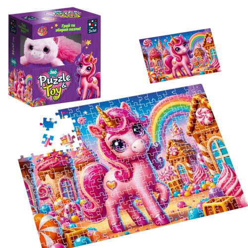 Пазли з м'якою іграшкою "De.tail. Рожевий єдиноріг" 260 деталей
