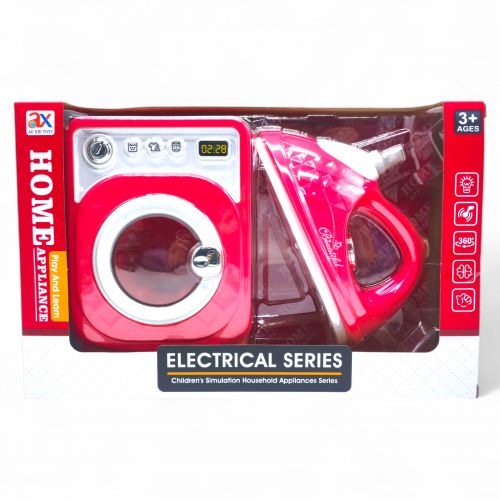 Набір побутової техніки, пральна машина з праскою (звукові, світові ефекти, пар, на батарейках)