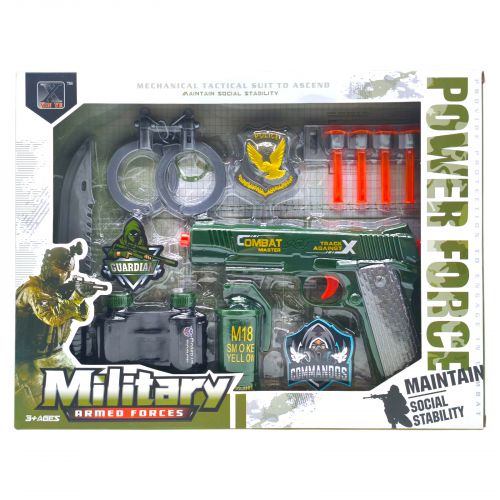 Військовий набір (пістолет, ніж, наручники, бінокль, димова граната, значки)