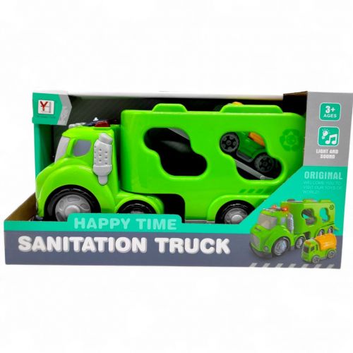 Вантажівка автовоз пожежна з машинкою, технікою, світло, звук (САЛАТОВА)