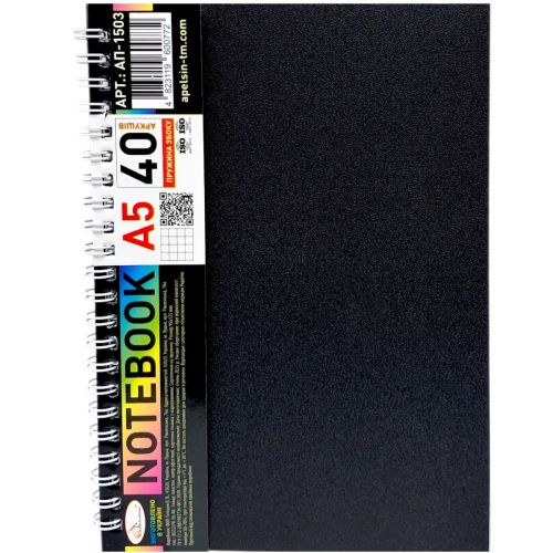 Блокнот А5, 40 арк., пластик, пружина збоку (мікс кольорів)