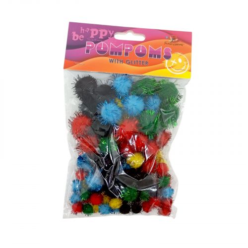 Помпони блискучі, різні розміри,5 кольорів,80шт
