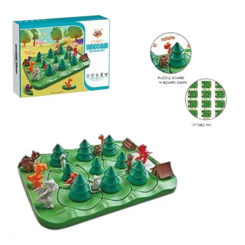 Настільна логічна гра "Динозавряча гонка", фігурки динозаврів, ялинковий ліс, елементи обертаються, в коробці