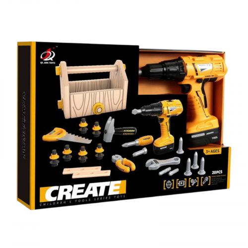 Набір інструментів 30 елементів, шурупокрут на батарейках, ящик для інструментів, тренувальні бруски, в коробці