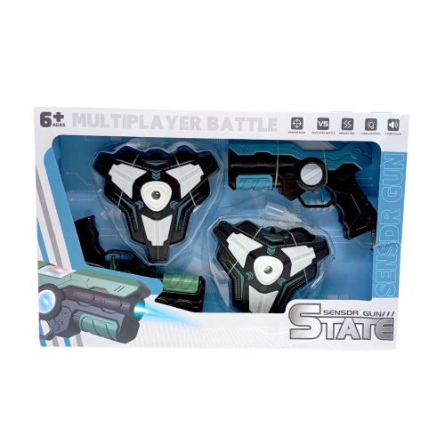 Набір пістолетів з мішенню. 2 бластери, 2 мішені, підсвічування, вібрація, звук, парогенерація, ремені, в коробці