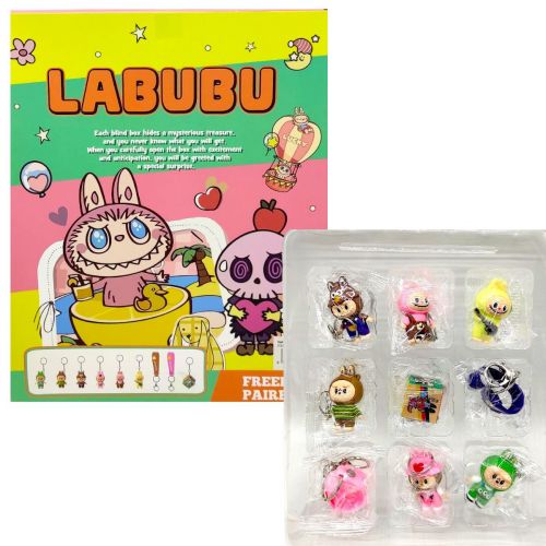 Набір персонажів-брелоків (міні адвент календар) "Лабубу" 9 героїв в наборі (коробка 23*4,6*28 см)