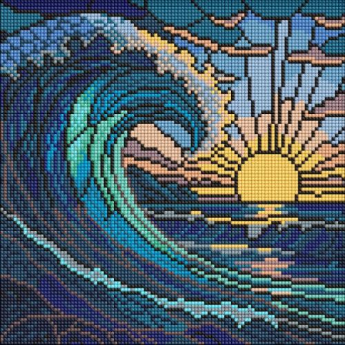 Алмазна мозаїка - "Вітраж. Хвиля" ©art_selena_ua, 30х30см