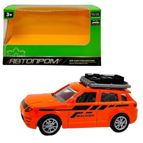 МАШИНА АВТОПРОМ З БАГАЖНИКОМ НА ДАХУ (металева) ПОМАРАНЧЕВА