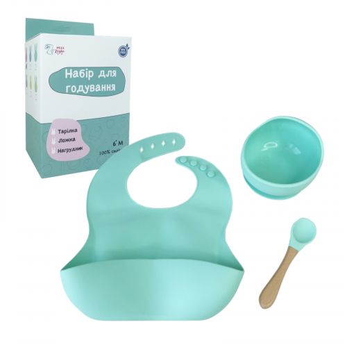 Набір силіконова тарілка та слинявчик у коробці (МʼЯТНИЙ)