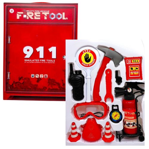 Набір пожежника (вогнегасник із світлом, звуком сирени та парогенерацією, респіратор, компас, рація, свисток, сокира, гайковий ключ) в коробці 40,5х7х30 см
