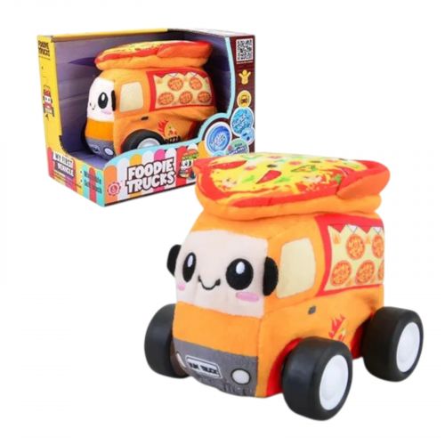 Машинка м`яка “Піца”, звуки транспорту, веселі мелодії, вібрація, знімний чохол, гумові шини, на батарейках, в коробці