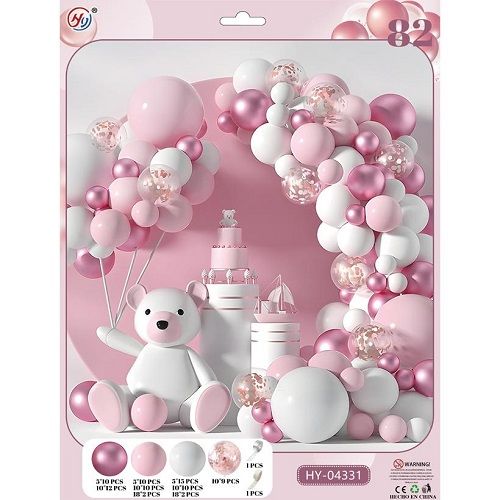 Набір повітряних куль малин.металік/рожева пастель/білий кольорів 82шт для створення фотозони арки