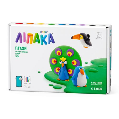 Набір пластиліну Ліпака – Птахи: Пінгвін, павич, тукан