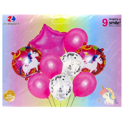 Кулі повітряні набір - святковий "Єдиноріг, зірка" 9шт.-3шт*45см+6шт*30см