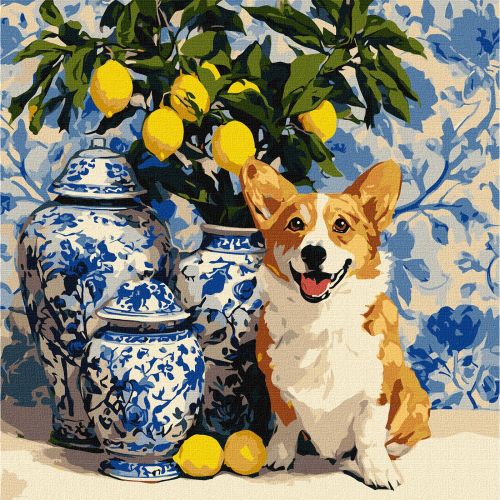 Картина по номерах "Коргі та лимони" 40х40 см