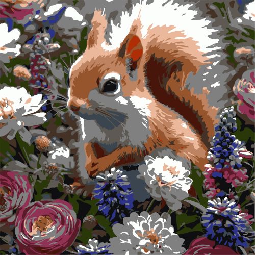 Картина по номерах "Білка серед квітів" 30х30 см
