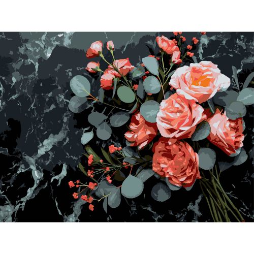 Картина по номерах на чорному фоні "Квітковий букет" 30х40 см