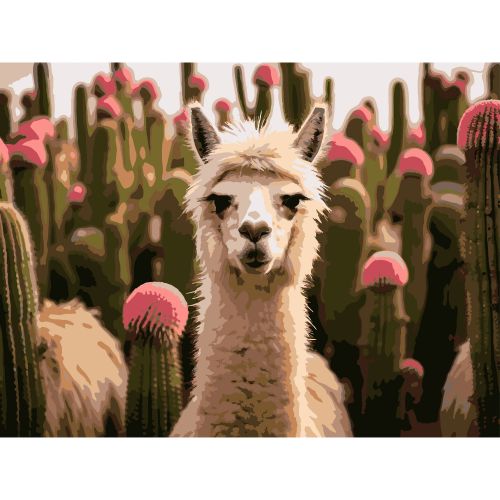 Картина по номерах "Альпака серед квітів" 30х40 см