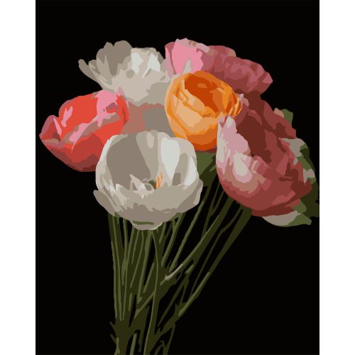 Картина за номерами на чорному фоні "Весняний букет" 40Х50 см