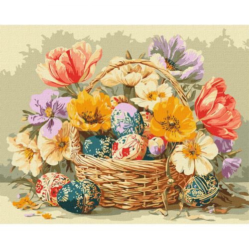 Набір для розпису по номерах "Великодній кошик з квітами" 40х50см