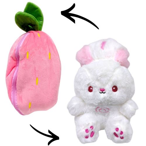 Мʼяка іграшка-трансформер "Дихаючий заєць" (ПОЛУНИЦЯ) 35см