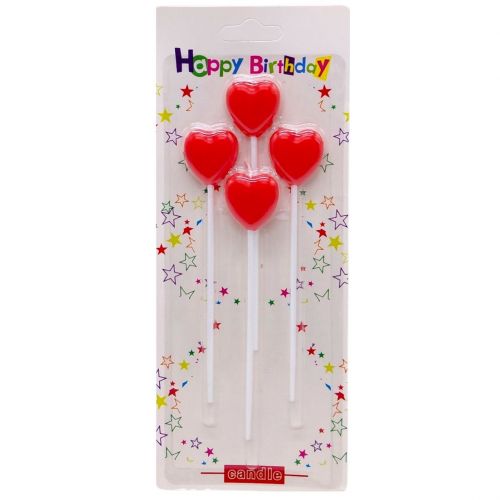 Набір свічок для торта Сердечки 4шт (ЧЕРВОНІ)