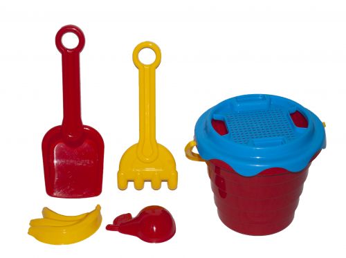 Набір пісочний "А" (відерце, сито, лопатка, грабельки, 2 пасочки), червоний